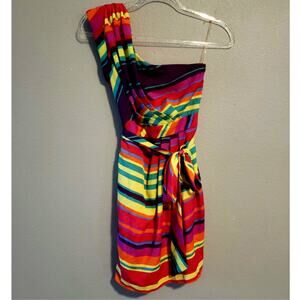 As u Wish size 5 Colorful Bright Striped One Shoulder Dress